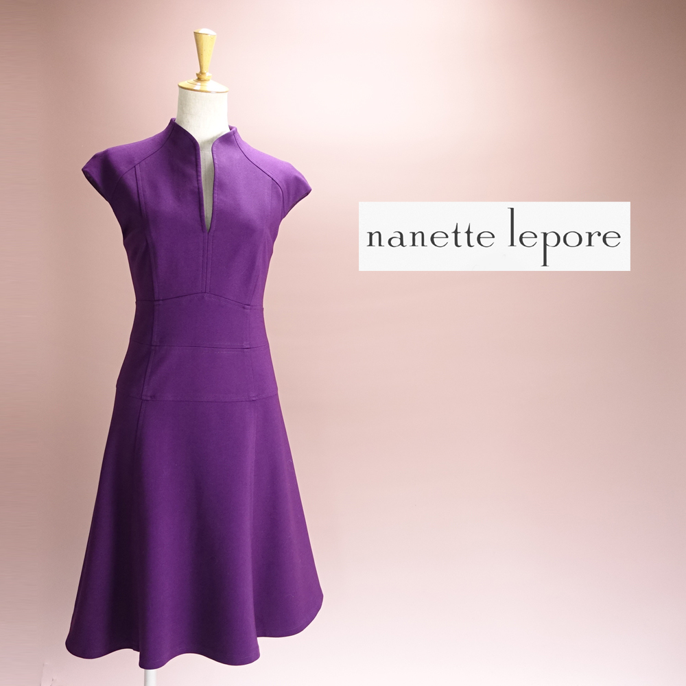 新品 ナネットレポー 6/11号 紫 Aライン ワンピース パーティドレス 結婚式 二次会 披露宴 オフィス フォーマル お呼ばれ 発表会 華38D1303