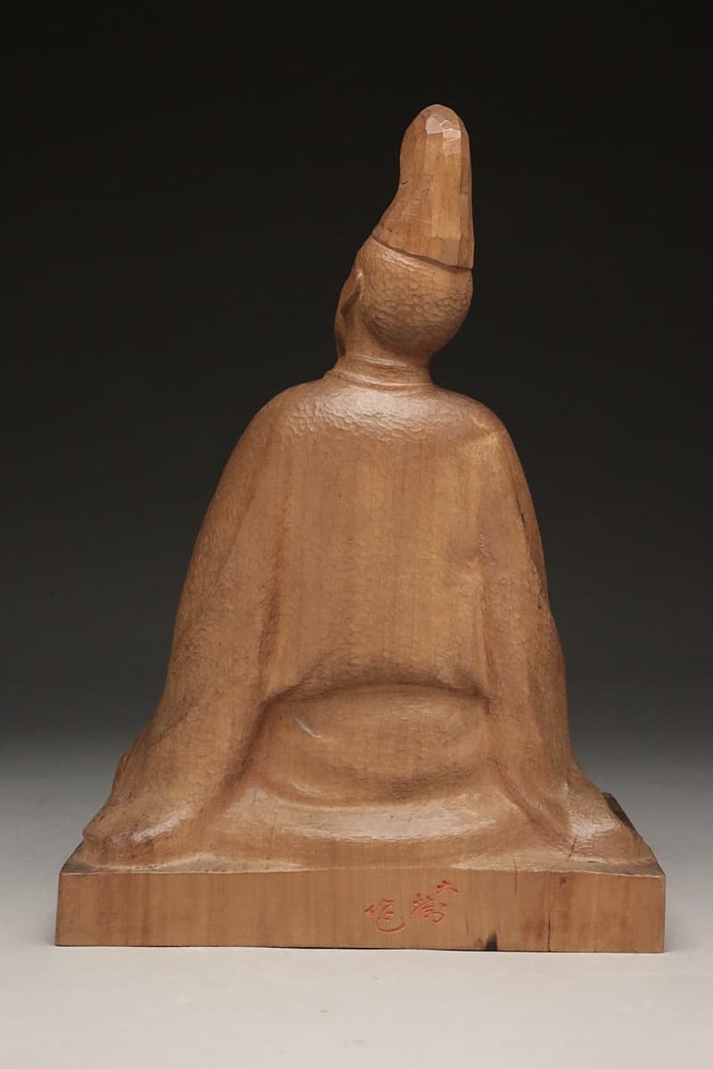 EG896 【佐々木大樹 作】木彫「歌聖人麻呂」 幅32.8cm 重2.1kg 共箱附
