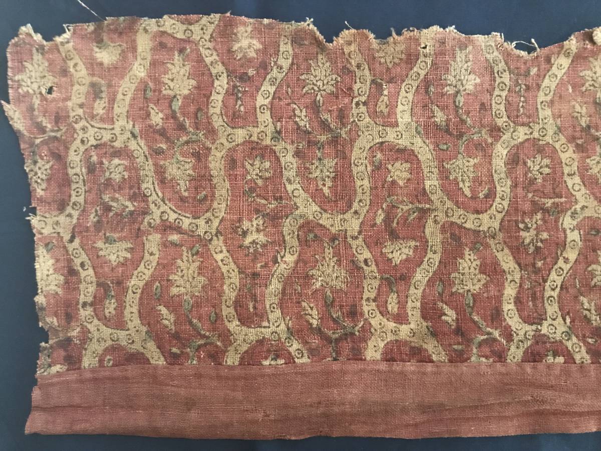 アンティーク 貴重な18世紀 インド更紗 茜地草花文更紗 鬼手 検 茶道