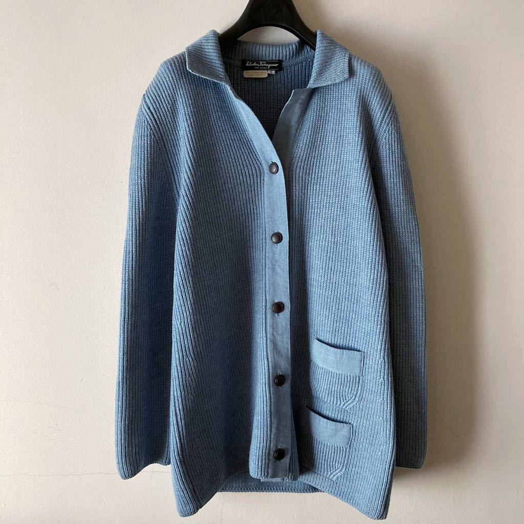 【正規品，定番】 サルヴァトーレフェラガモ 肉厚ウール ざっくりゆるいリブニットカーディガン 綺麗な水色(サルヴァトーレ・フェラガモ)｜売買されたオークション情報、yahooの商品情報をアーカイブ公開 - その他