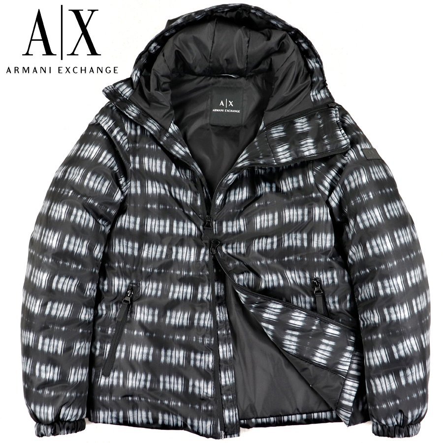 極美品 ジョルジオ・アルマーニ A/X ARMANI EXCHANGE 撥水シェル 中綿 パティングジャケット 総柄 XS JP:S ブルゾン メンズ パーカ