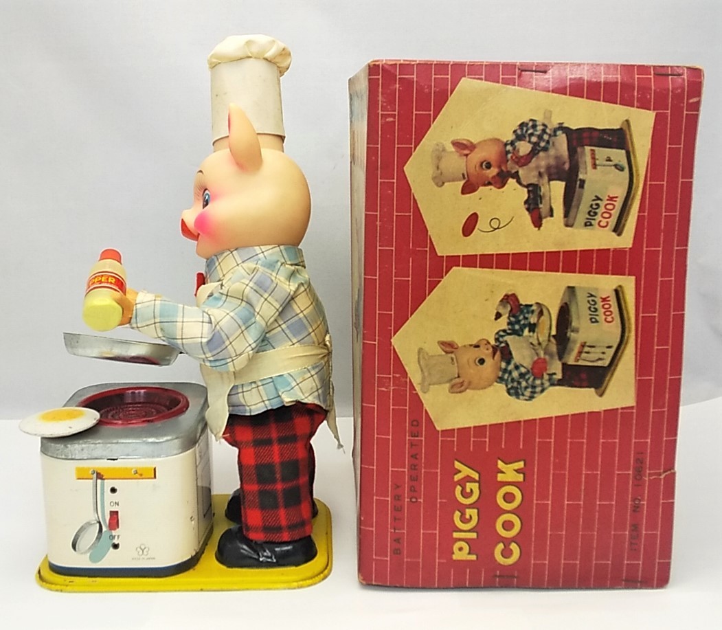 おもちゃ ブリキ PIGGY COOK ヨネザワ玩具 不動品 箱付き / 米澤玩具
