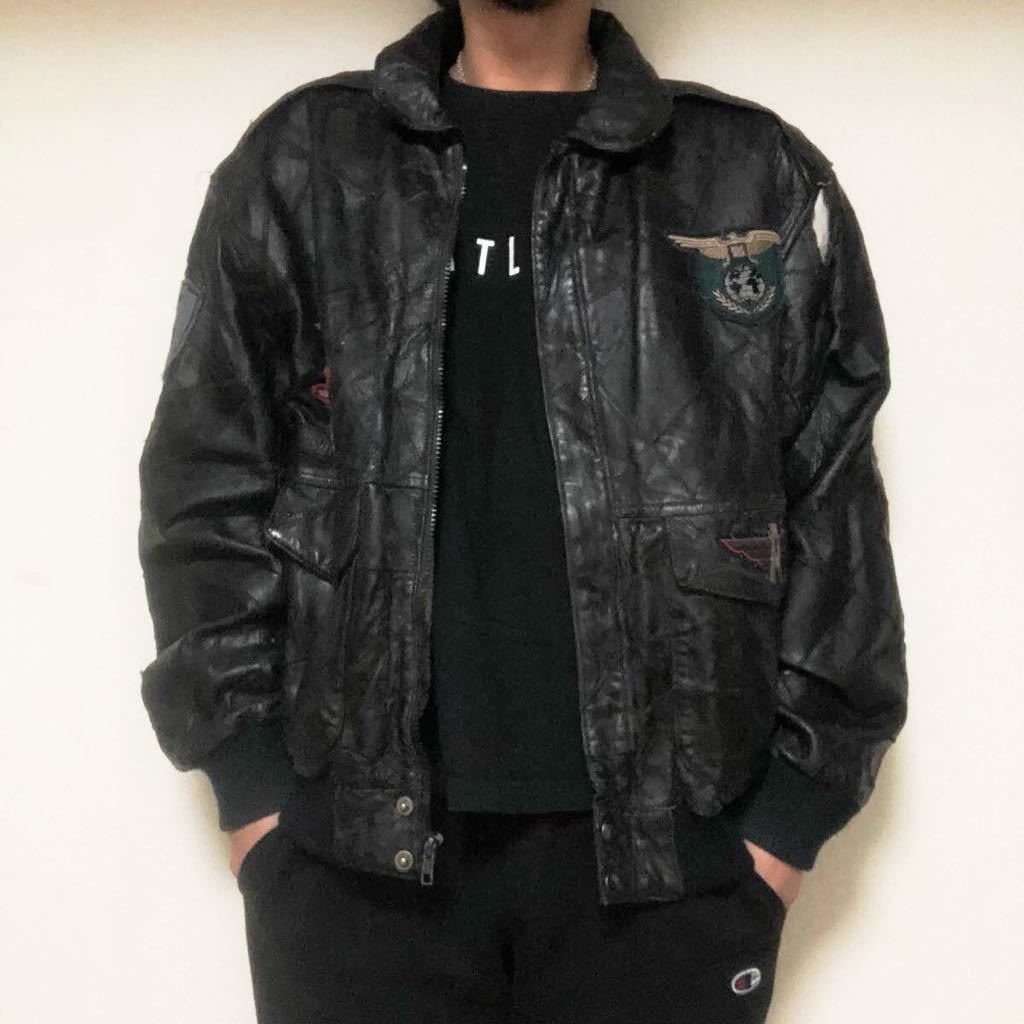 90s vintage 本革 A2 レザージャケット フライトジャケット 黒