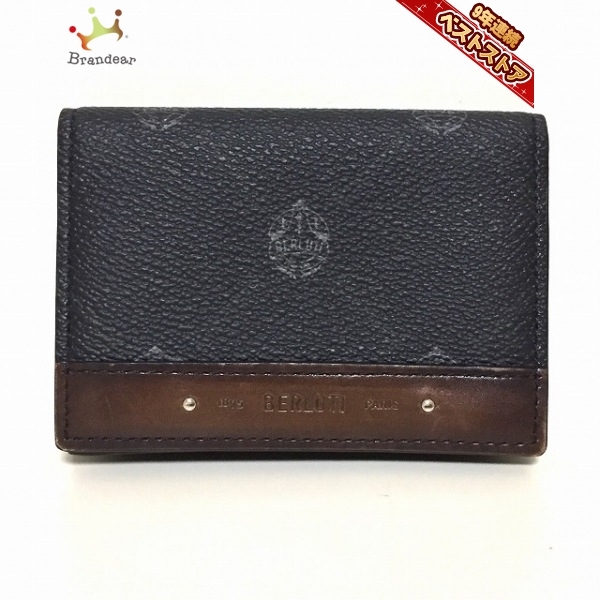 ベルルッティ berluti 名刺入れ - PVC(塩化ビニール)×レザー 黒×ライトグレー×ダークブラウン 財布