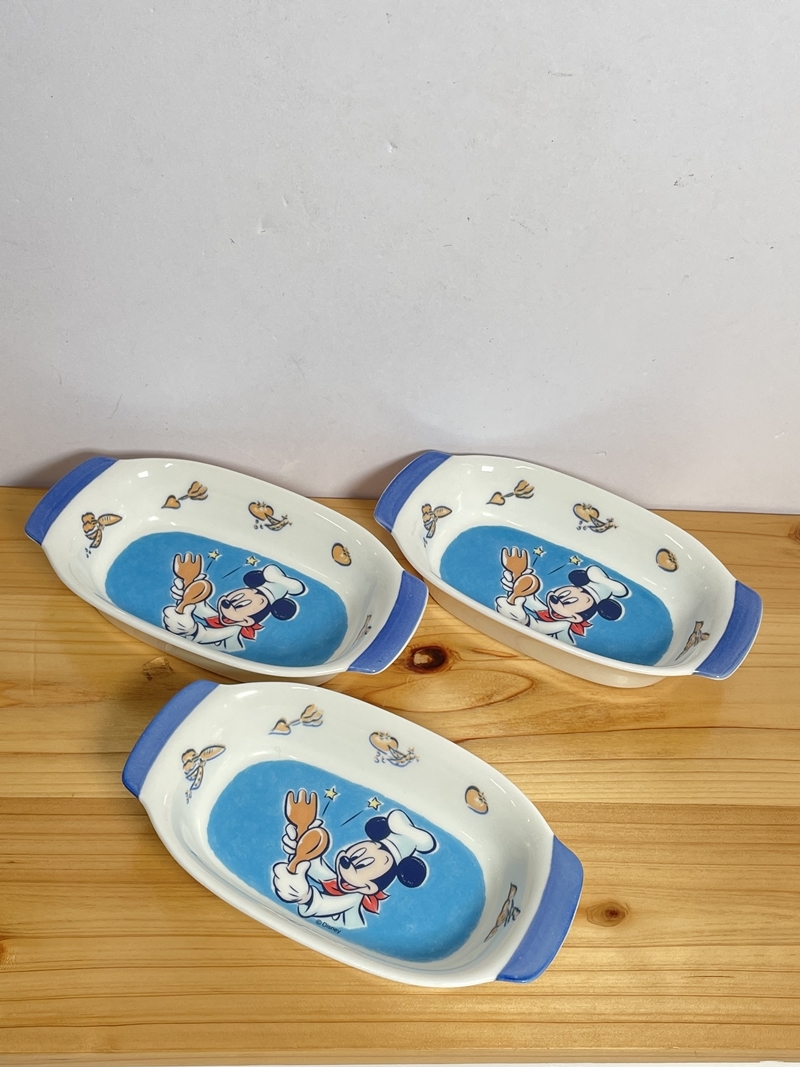 【中古品】ミッキーコレクション皿３枚 レトロ CHEF MICKEY Sango Disney ディズニー グラタン皿 ミッキー 3客