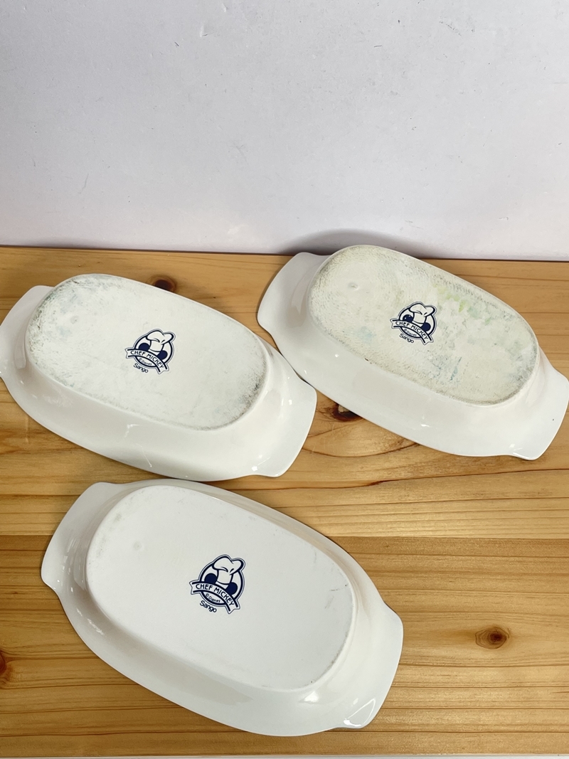 【中古品】ミッキーコレクション皿３枚 レトロ CHEF MICKEY Sango Disney ディズニー グラタン皿 ミッキー 3客