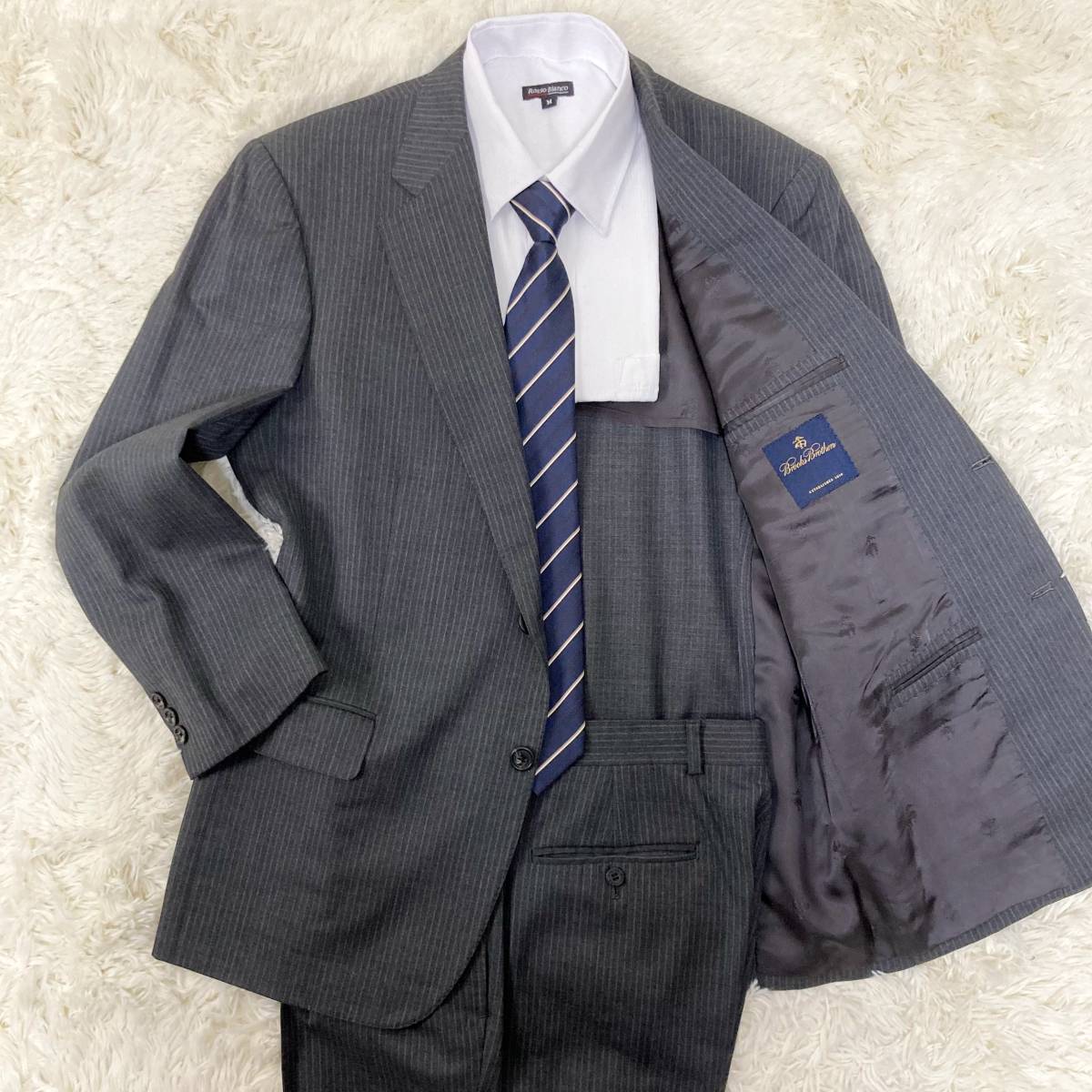 ブルックスブラザーズ【紳士の佇まい】BROOKS BROTHERS スーツ 上下 セットアップ 2B ジャケット ストライプ チャコールグレー系 M〜L相当