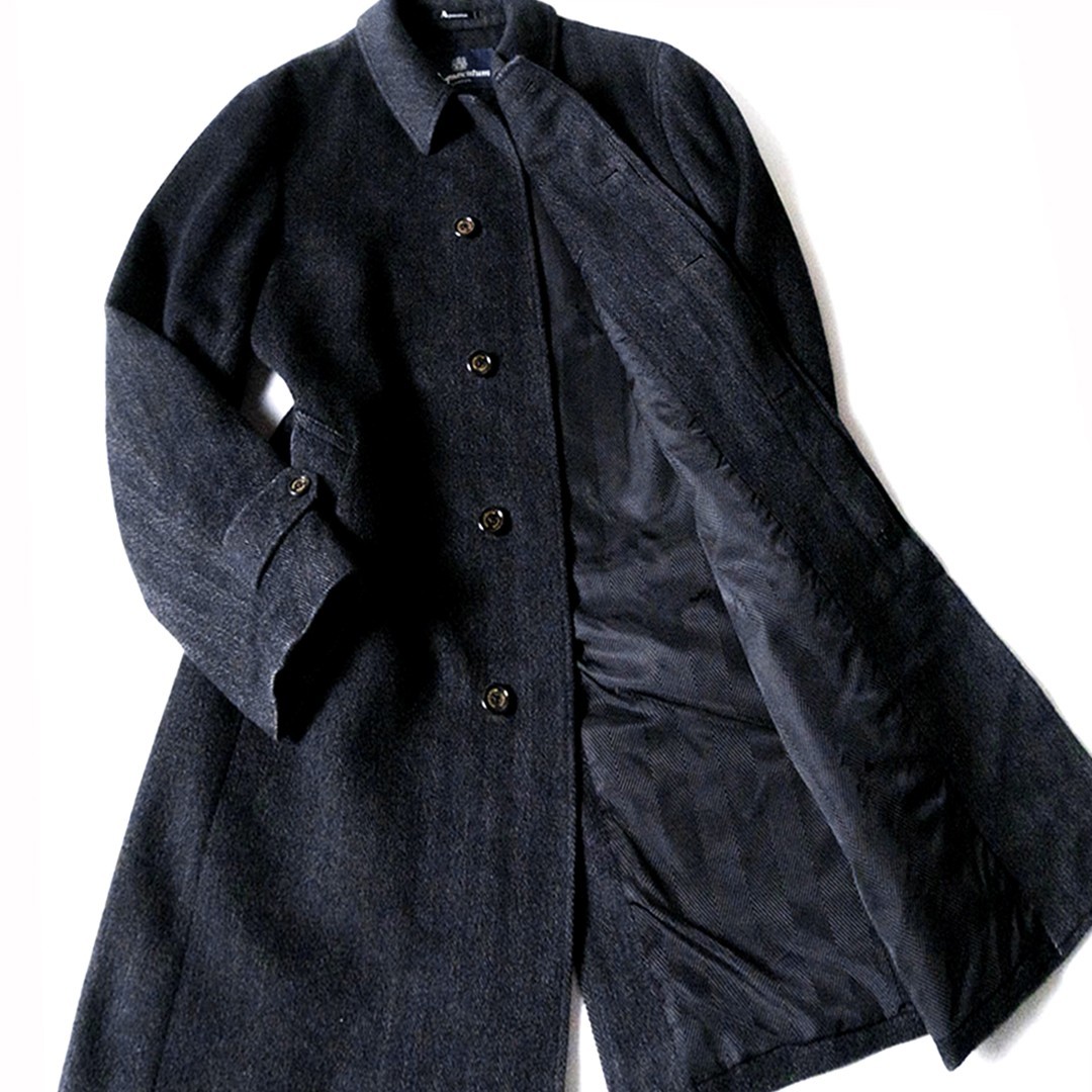■2212.G1.61■【完全頂点!!】36万 アクアスキュータム「化物級とろとろアンゴラ60%」都会派ツイード生地◎ ネイビー コート メンズ 36 M