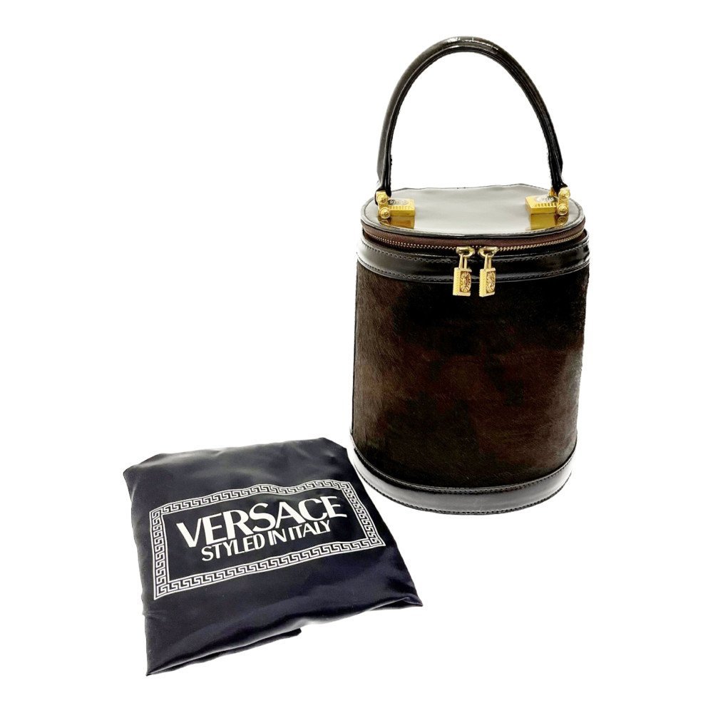 VERSACE ヴェルサーチ エナメル ハラコ サンバースト バニティバッグ