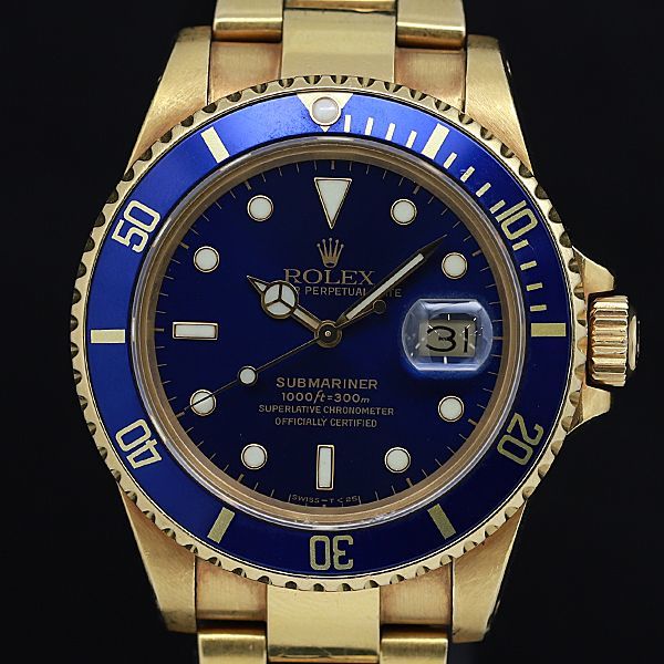 1円 稼働 AT ロレックス サブマリーナデイト オイスターパーペチュアルデイト 8番16808 青文字盤 YG メンズ腕時計 KOR ABC0005962