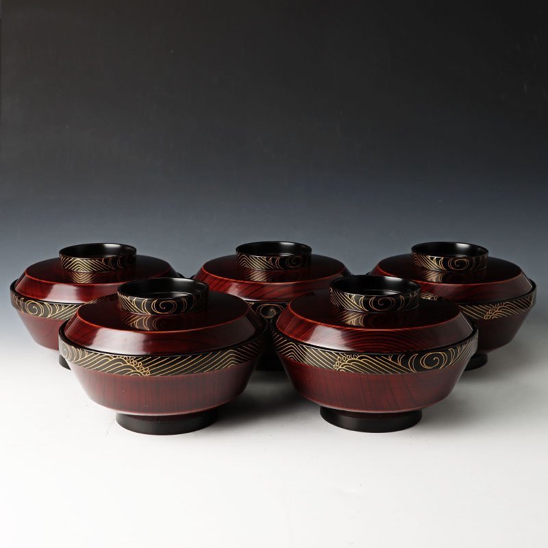 古美味】京漆匠 平安 象彦作 煮物椀 五客 茶道具 保証品 oS6J 【公式通販】
