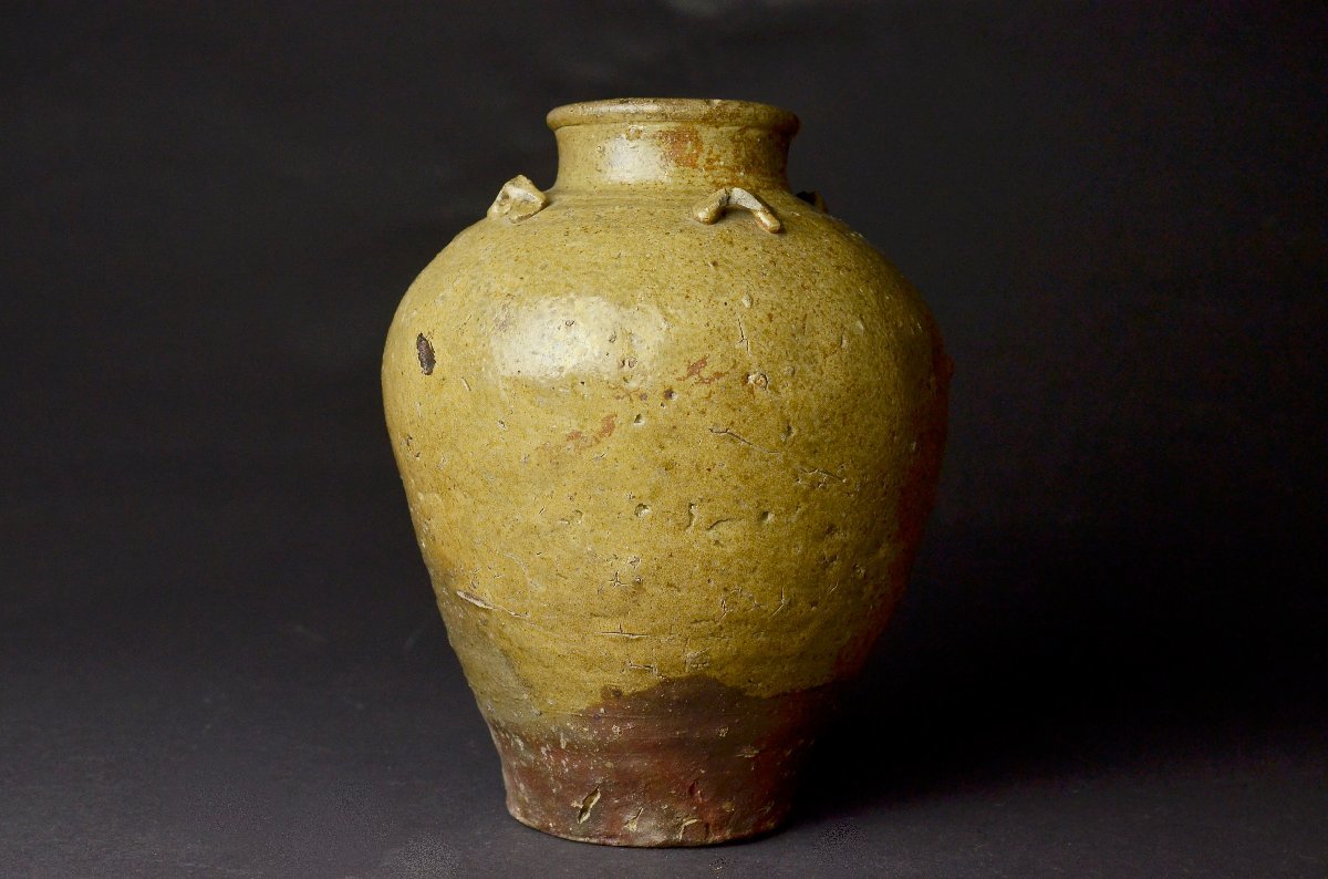 YB】江戸時代 青唐津四耳壺 年代保証☆日本古美術古玩骨董