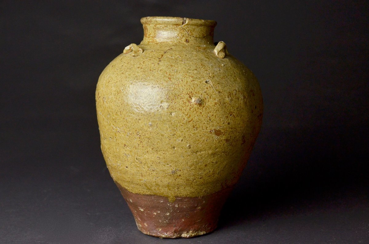 YB】江戸時代 青唐津四耳壺 年代保証☆日本古美術古玩骨董