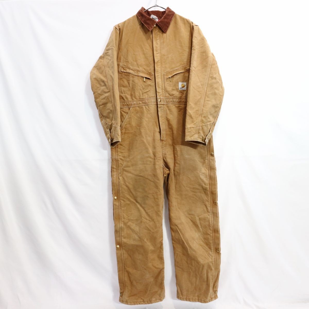■ USA製 Carhartt カーハート オールインワン つなぎ ワークウェア 作業着 日曜大工 ダック生地 茶色 ブラウン (42R) 中古 古着 L7819