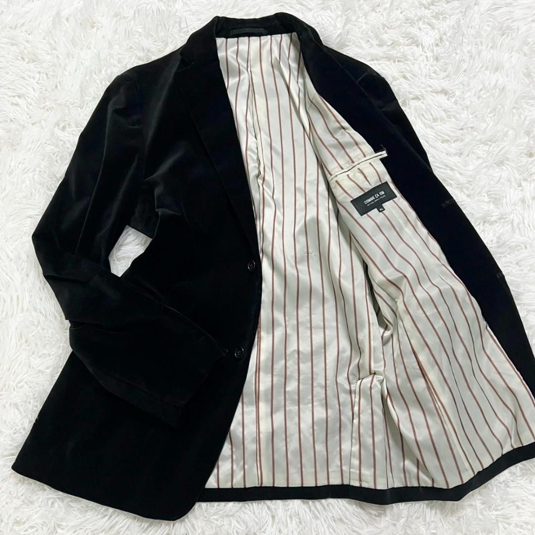 COMME CA ISM テーラードジャケット　ベロア　ベルベット 大きいサイズ 裏地 ストライプ コムサイズム サイドベンツ XL LL 2L