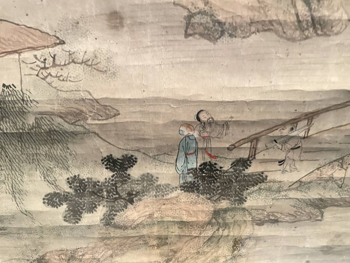 掛け軸 掛軸 水墨画 山水画 肉筆 明治 | 古美術 骨董 共 掛け軸「尾竹竹坡