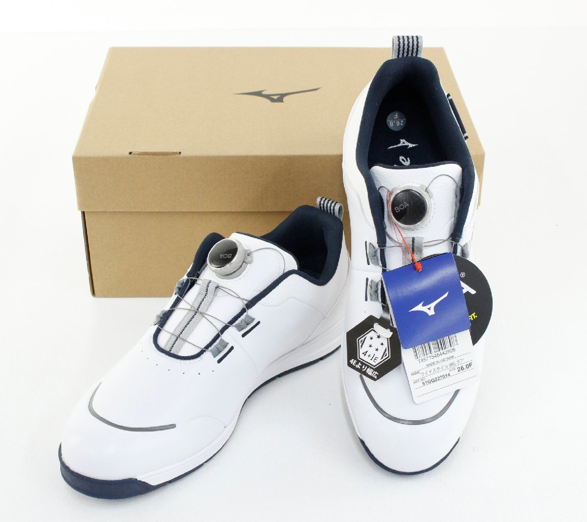-●●【中古・未使用品】MIZUNO ワイドスタイル WG ボア ミズノ ゴルフシューズ 26.0cm ホワイト/ネイビー：