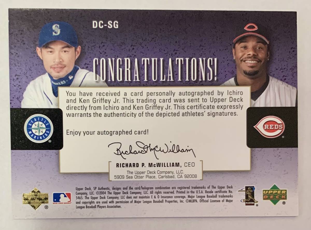 貴重 アッパーデック社 2004年 イチロー 直筆サイン 背番号 MLB証明有