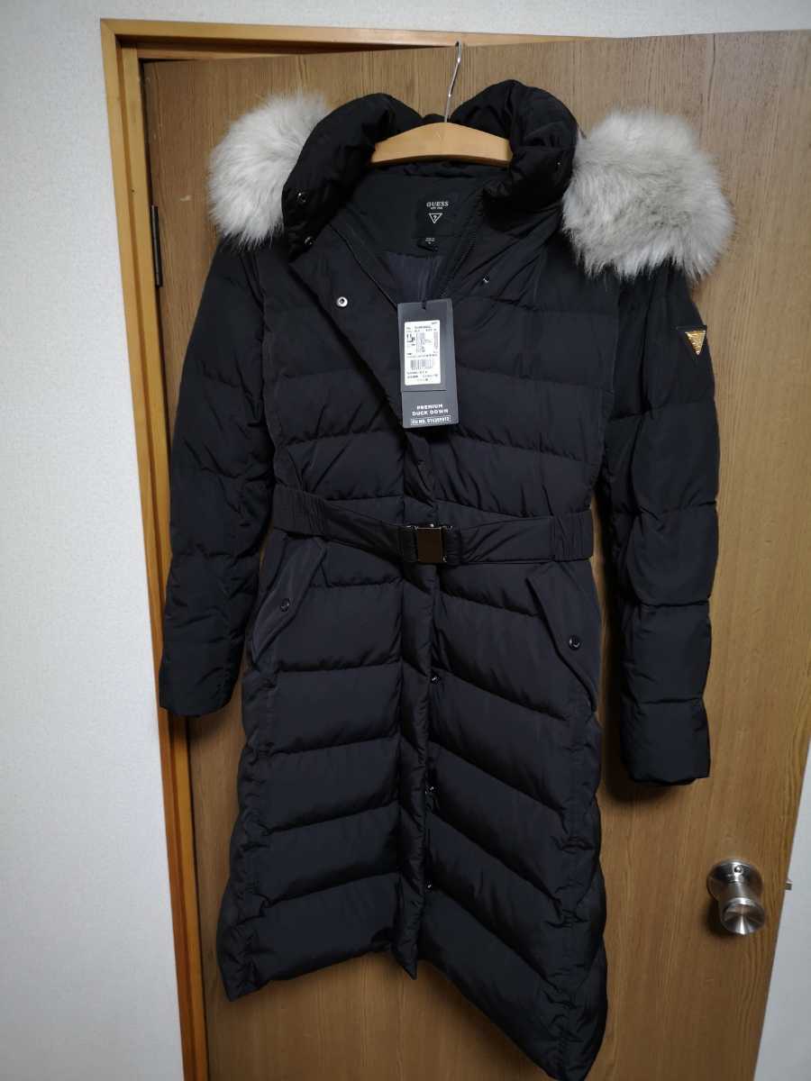【新品】GUESS　プレミアムダックダウンコート　ダウンジャケット　ゲス　ブラック　レディース　Mサイズ　ファー付きダウンコート 