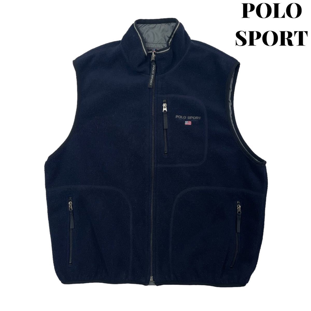 【美品】POLO SPORT ポロスポーツ リバーシブル フリース ベスト ネイビー XL Ralph Lauren ラルフローレン 古着 USA製 