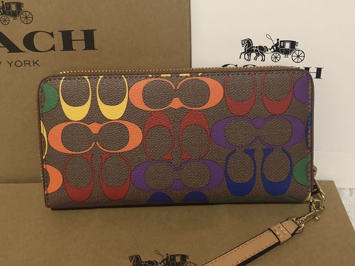 コーチ長財布 シグネチャー レインボー マルチカラー メンズ長財布