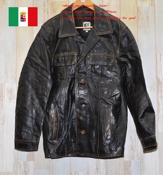 ★イタリア製★本革 　良質　Gジャン レザー ライダースジャケット L (A-2001)　メンズ　おすすめ