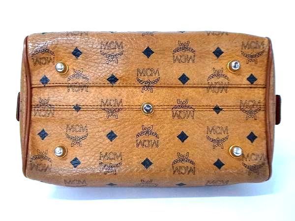 1円 MCM エムシーエム モノグラム ヴィセトス柄 レザー ハンドバッグ ミニボストン 手提げかばん 手持ち ブラウン系 AG6037イN