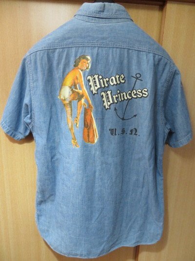 バズリクソンズ バックプリント シャンブレーシャツ １５－１５ 1/2サイズ BUZZ バズリクソンズ RICKSON\u0027S アースマーケット Buzz Rickson’s U.S.N.ステンシル サイズ15 シャンブレー