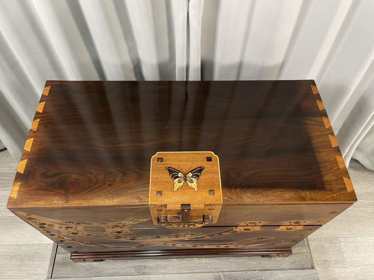 花梨 チェスト 緻密埋木 木象嵌 唐木家具 整理箪笥 黒檀 紫檀 サイド