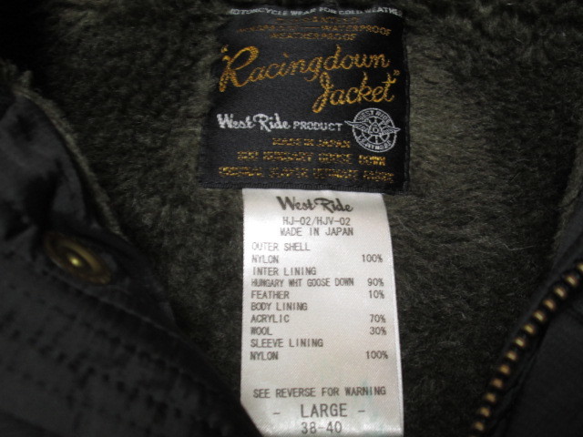 良好 WEST RIDE ウエストライド WESTRIDE レーシングダウンジャケット 