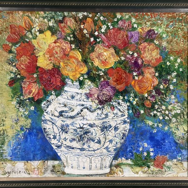 Yahoo!オークション 真作保証□油彩□出岡実□『染付壷の