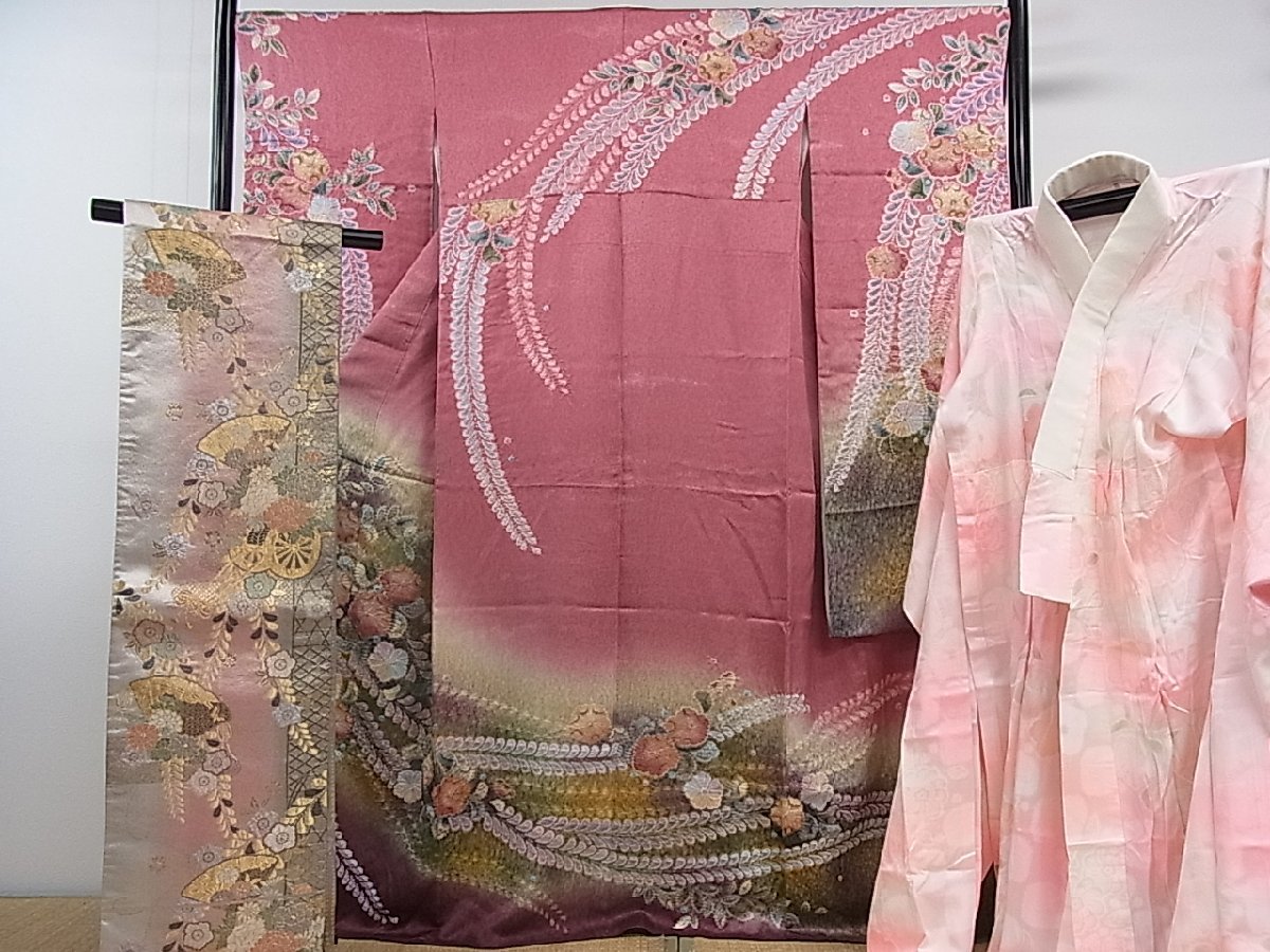 平和屋着物■豪華振袖・長襦袢(無双仕立て)・袋帯セット　辻が花　手描き　絞り　暈し染め　やまと誂製　逸品　fb3513