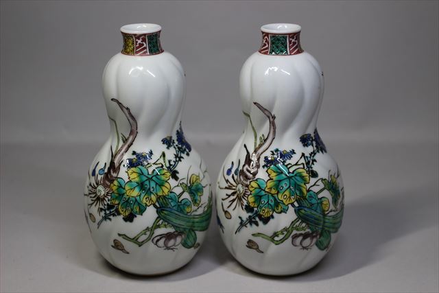 ☆初代徳田八十吉 古九谷意南画捻瓢形徳利一対 出来