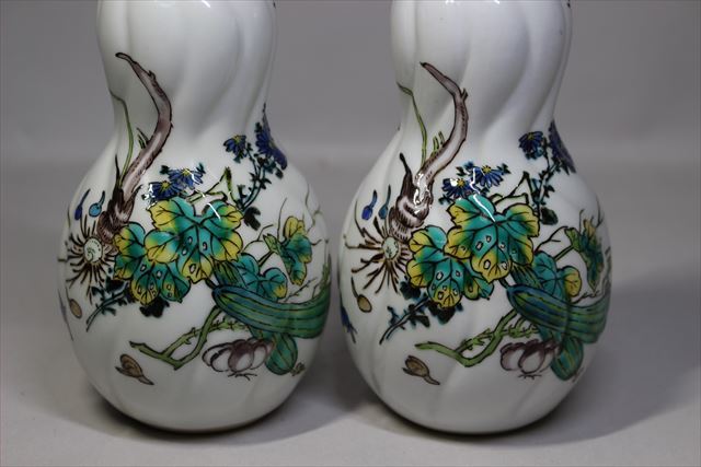 ☆初代徳田八十吉 古九谷意南画捻瓢形徳利一対 出来