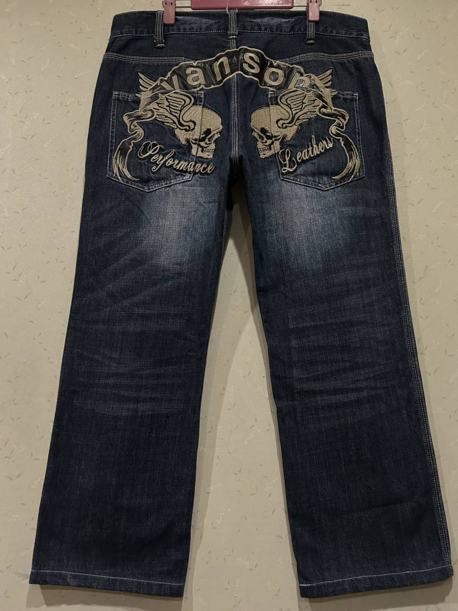 バンソン VANSON スカル刺繍＆ロゴ刺繍 デニムパンツ 濃いインディゴ 