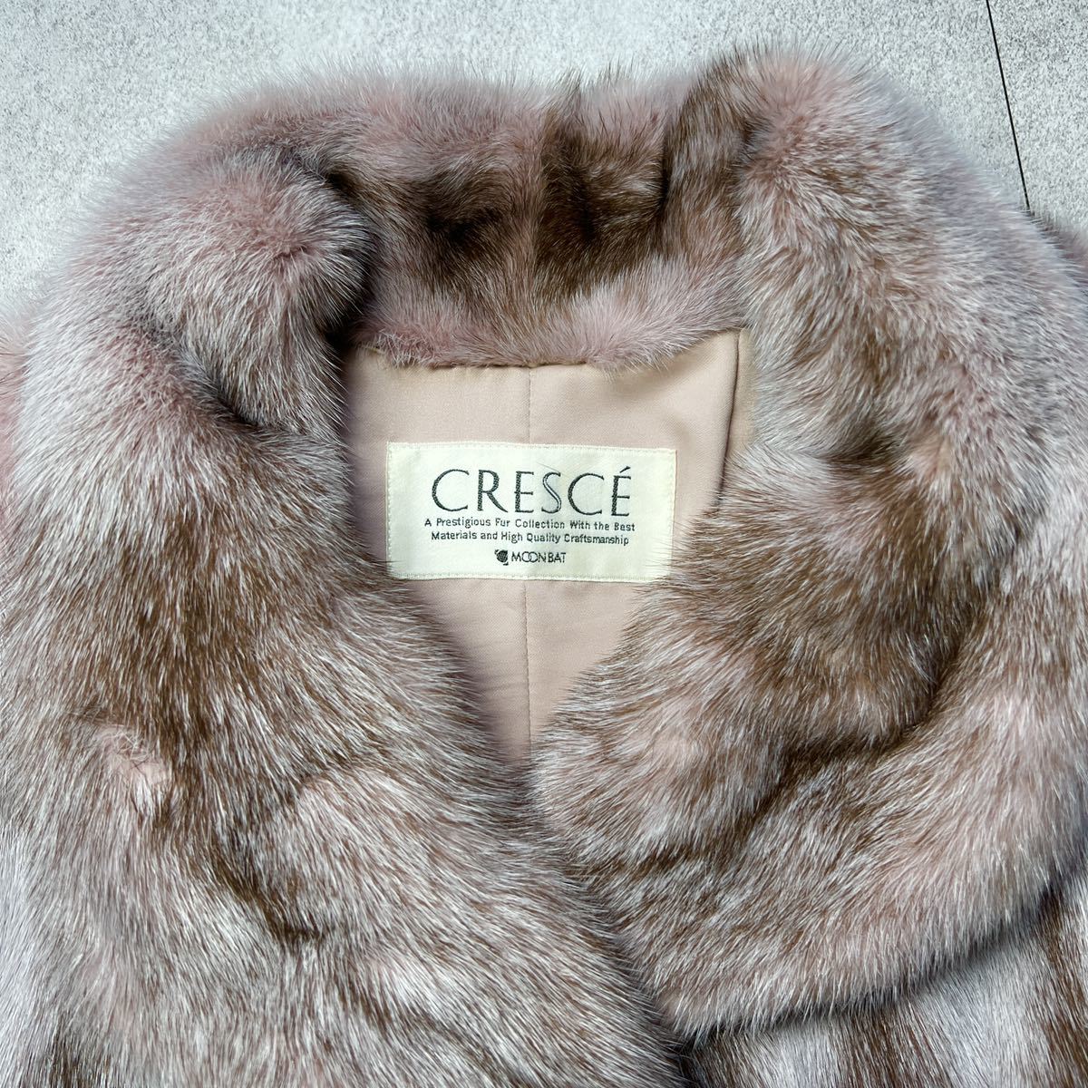 美品 ピンク クロスミンク 毛皮 CRESCE サイズ11 M〜L レディース 毛皮 