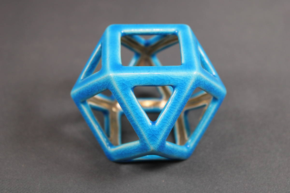 T752 蓋置 『浅黄交趾 銀彩切子』『平安 手塚桐鳳』 共箱 茶道具 △