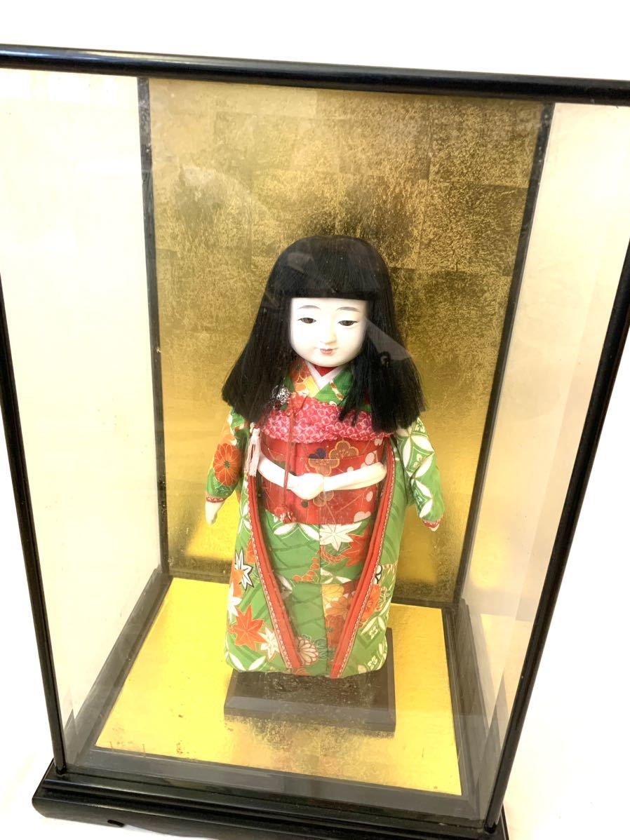 札幌発 市松人形 飾り ガラスケース付き 伝統工芸 女の子 日本人形