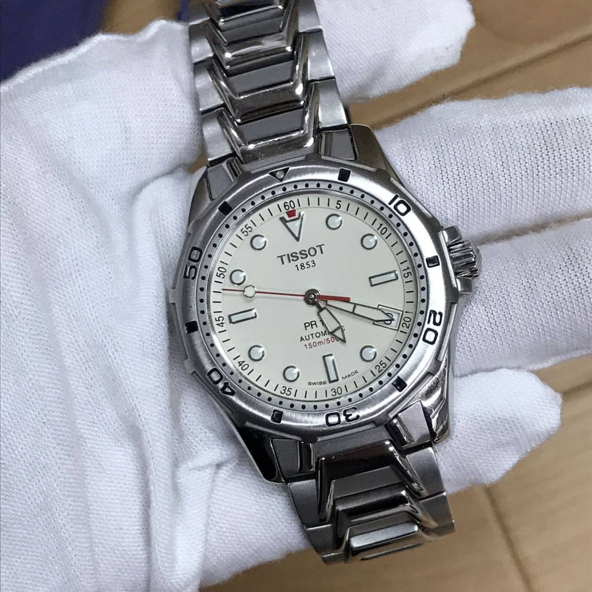 保管品 TISSOT PR100 ティソ アイボリー スイス製 純正ブレス メンズ 