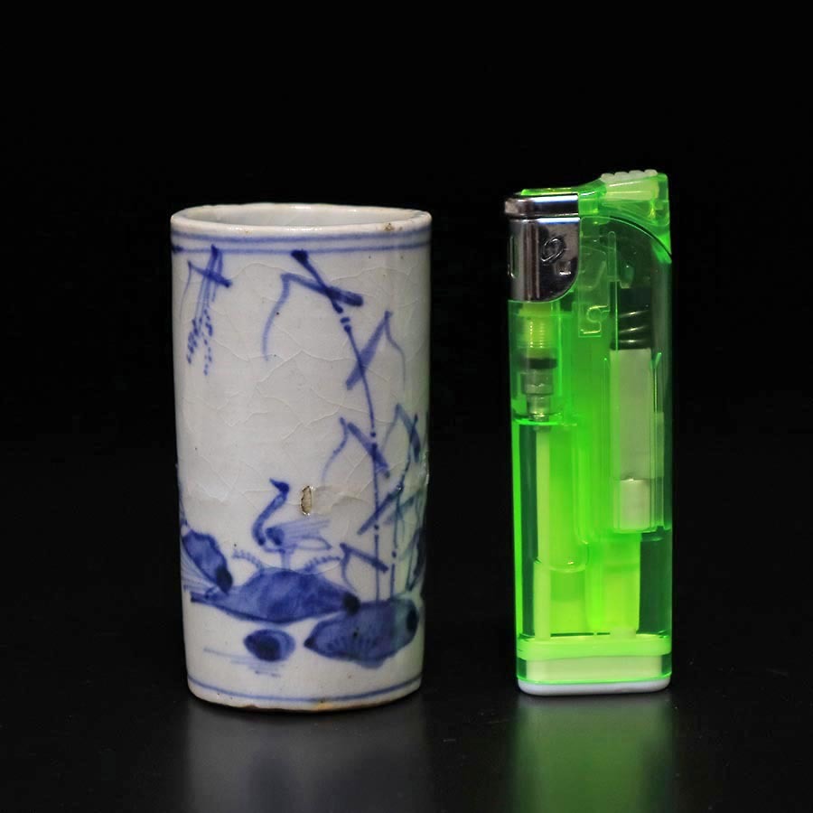 ★いい楽 特別出品★古染付水鳥海老葦文筒盃 明代末 桐箱付 古伊万里 古染付花文中皿5枚 桐箱