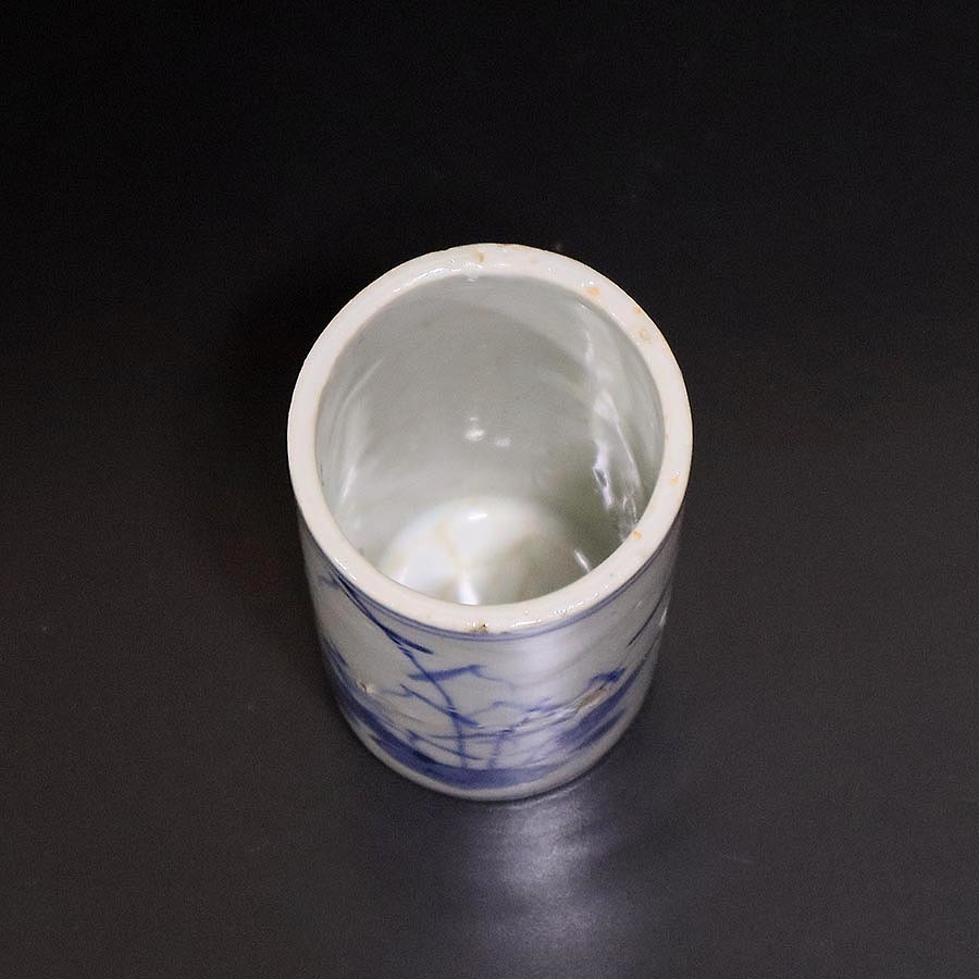 ★いい楽 特別出品★古染付水鳥海老葦文筒盃 明代末 桐箱付 古伊万里 古染付花文中皿5枚 桐箱