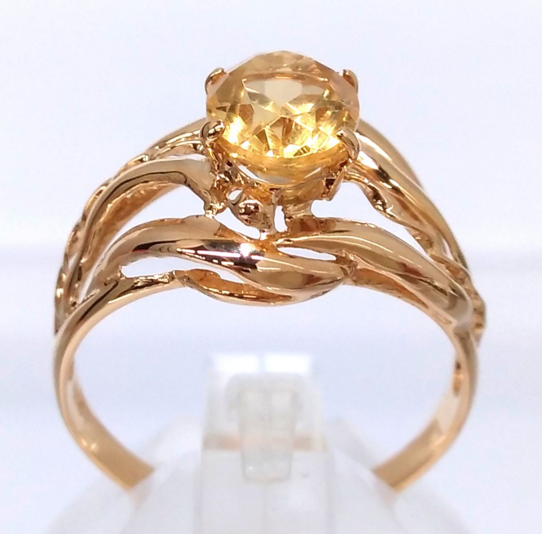 【新品仕上げ済/ソーティング付】 K18 天然クォーツ(シトリン) リング 約13号 2.6g