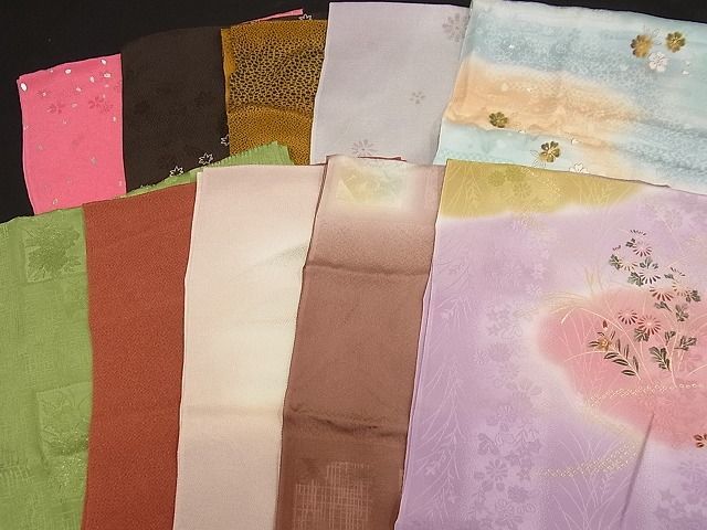 着物屋こころ■和装小物　上質な帯揚げ10枚セット　花柄　暈し染め　金彩　丹後ちりめん　逸品　未使用　A-cs1756