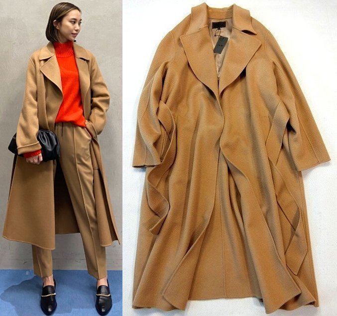 □icb大きいサイズ46/17号カシミヤウールリバーベルテッドコート 