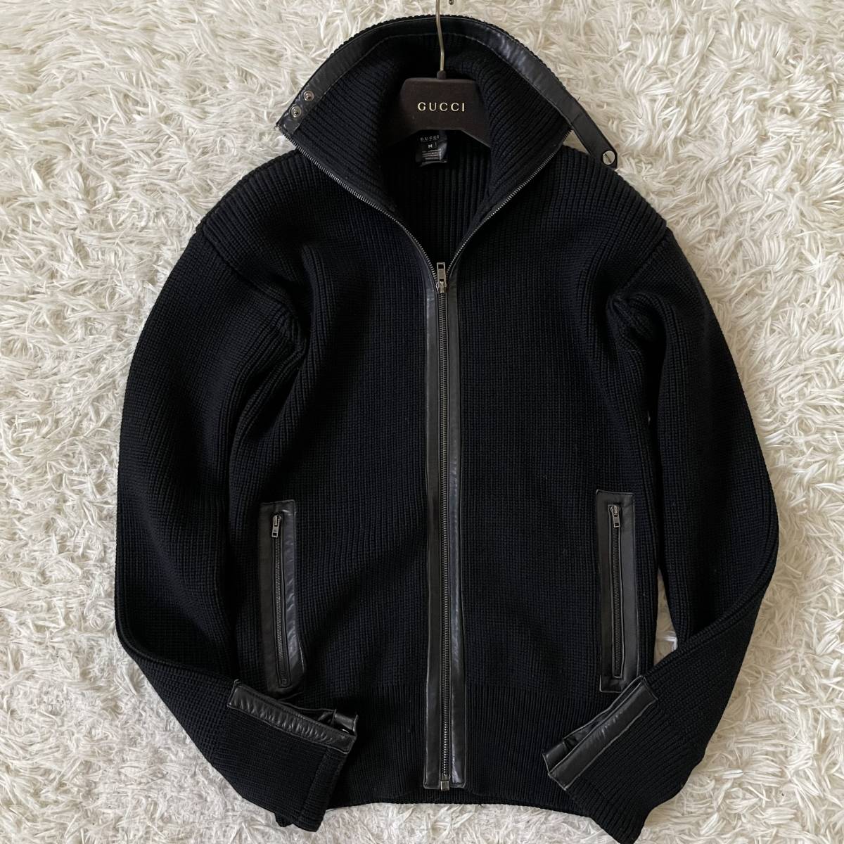 ☆美品☆ グッチ【圧倒的な高級感】GUCCI ニット ブルゾン ラムレザー