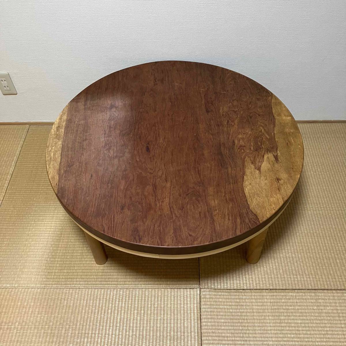 15)展示品処分 ブビンガ アフリカ紫檀 丸型テーブル（円卓） 座卓 幅約 