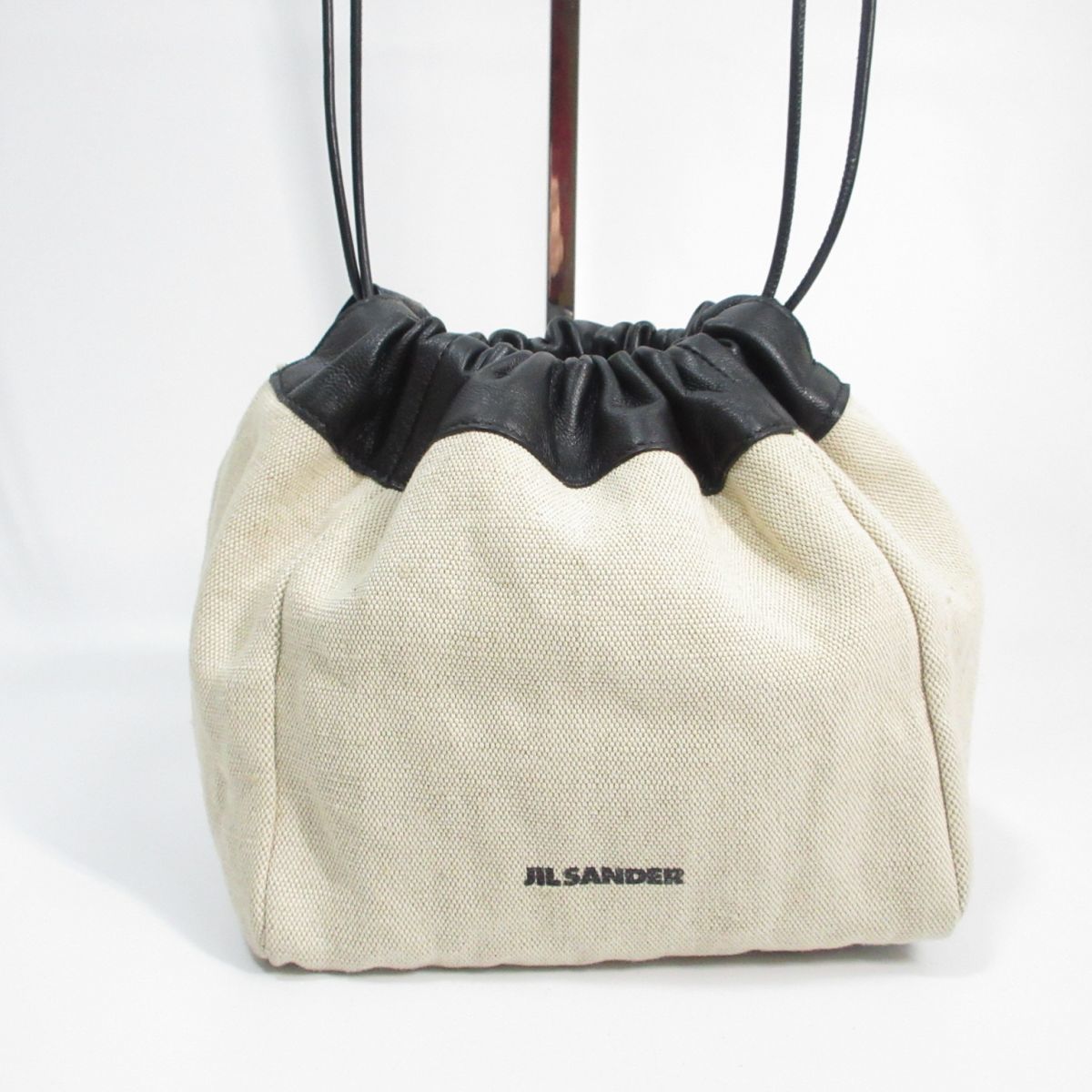 美品 JIL SANDER ジルサンダー キャンバス×レザー 巾着 ドロスト 