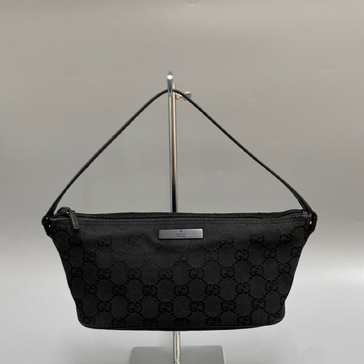 1円 極 美品 希少品 GUCCI グッチ GGキャンバス ロゴ 金具 レザー 本革 キャンバス ミニ ハンドバッグ ポーチ ブラック 黒 36281