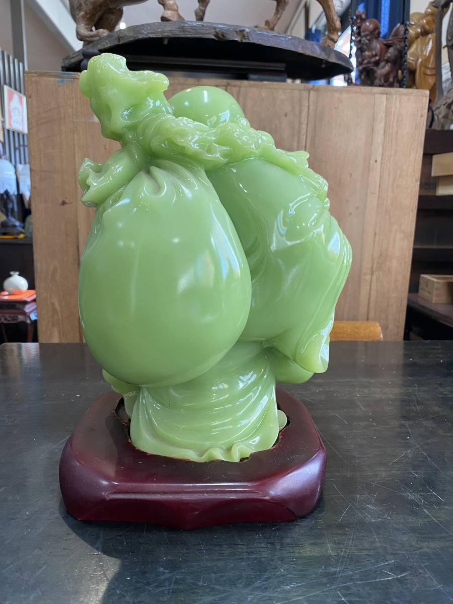 布袋様 ヒスイ 翡翠？ 石像 台座付 石製台座？ 七福神 置物 翡翠