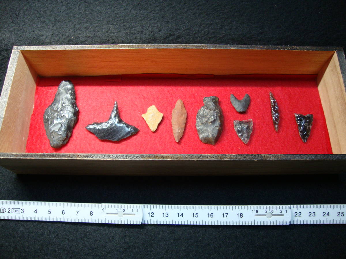 ④　＜　縄文の技術と文化を感じる狩猟用道具 　完美出土１０点　＞ 水晶・黒曜石石鏃・尖頭器 ・瑪瑙・石錐 ＜ 高瀬山遺跡 ＞ 石器　土器